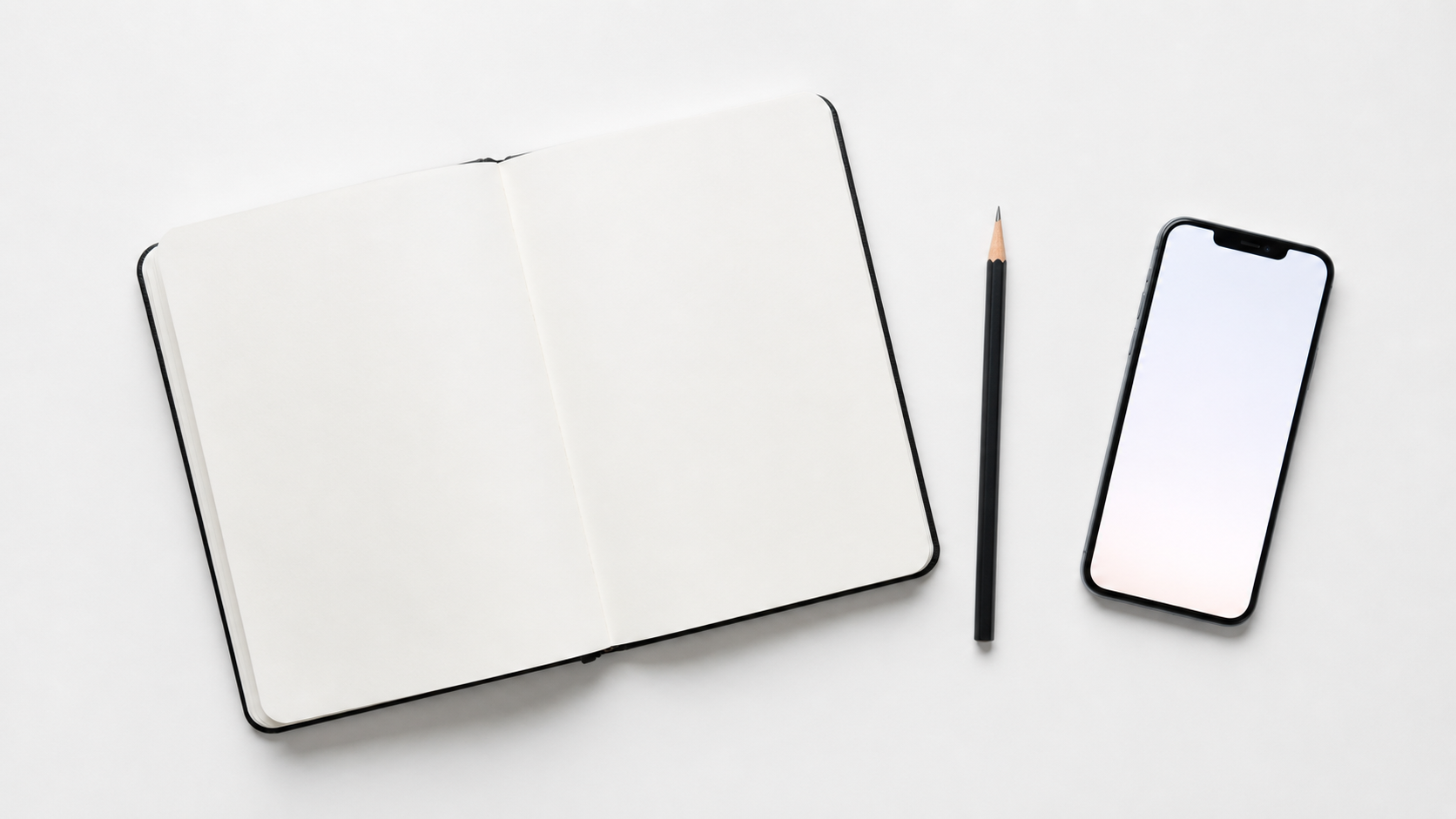 Open notebook with pencil and smartphone showing chat interface on a clean desk — AI handling tutoring centre enrollment enquiries