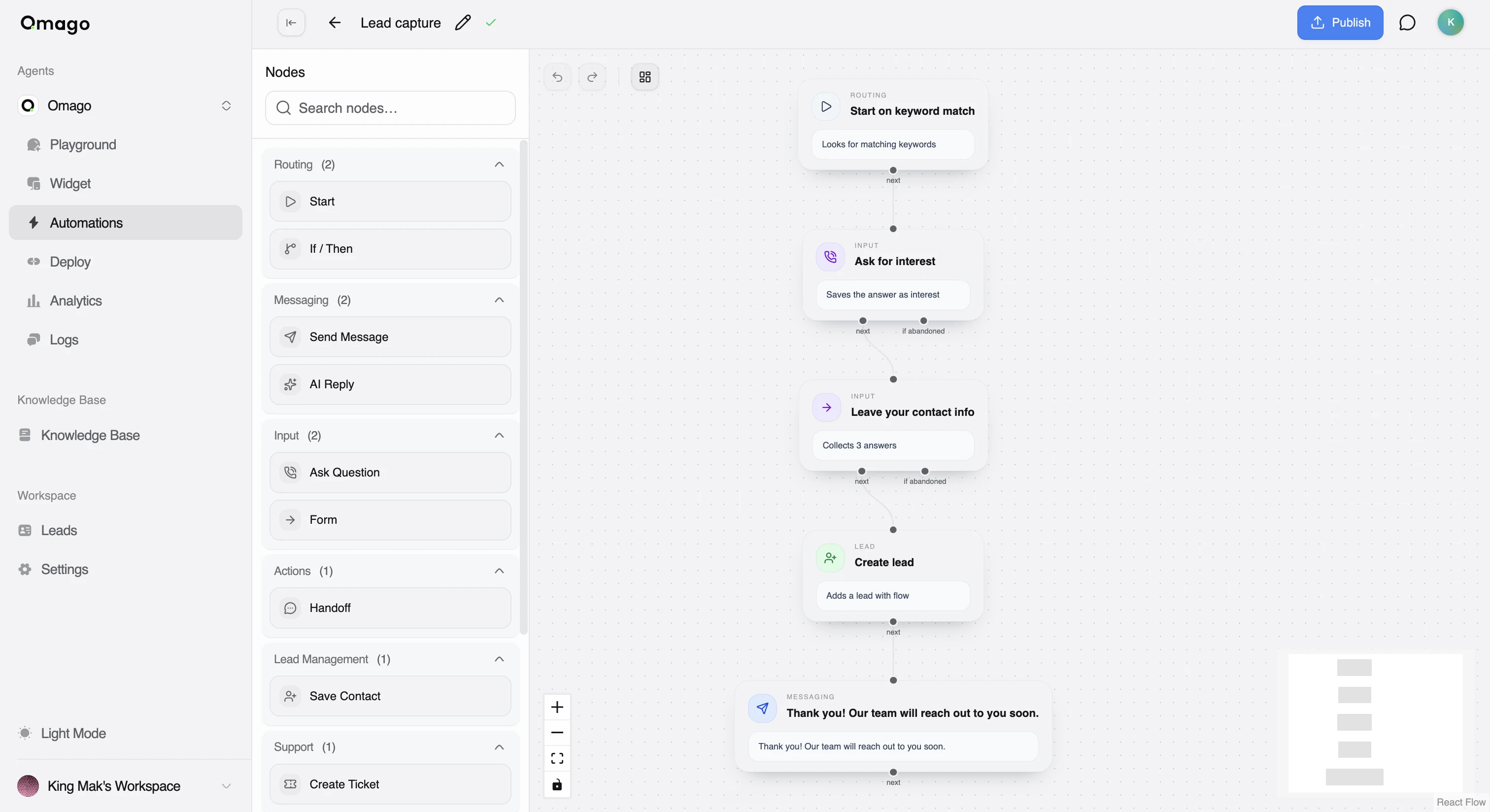 Flow editor with connected nodes